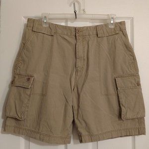 IZOD~Cargo Shorts~Tan~6 Pocket~Zipper Fly~Mens 38